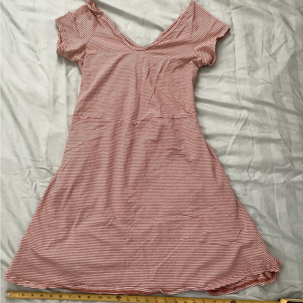 Pact Orange and White Striped Fit and Flare Dress